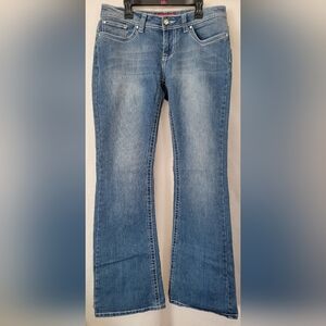 Medium Wash Blue Women Jeans Size 11 Stretchy Red Rivet Straight Leg Junior Y2k